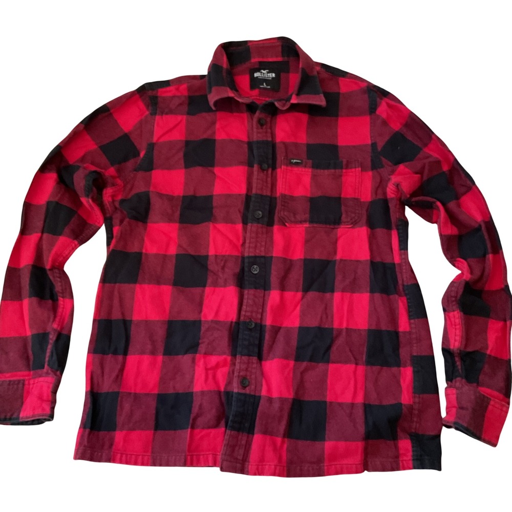Hollister Red Black Buffalo Plaid Flannel Button Down Shirt Womens Large